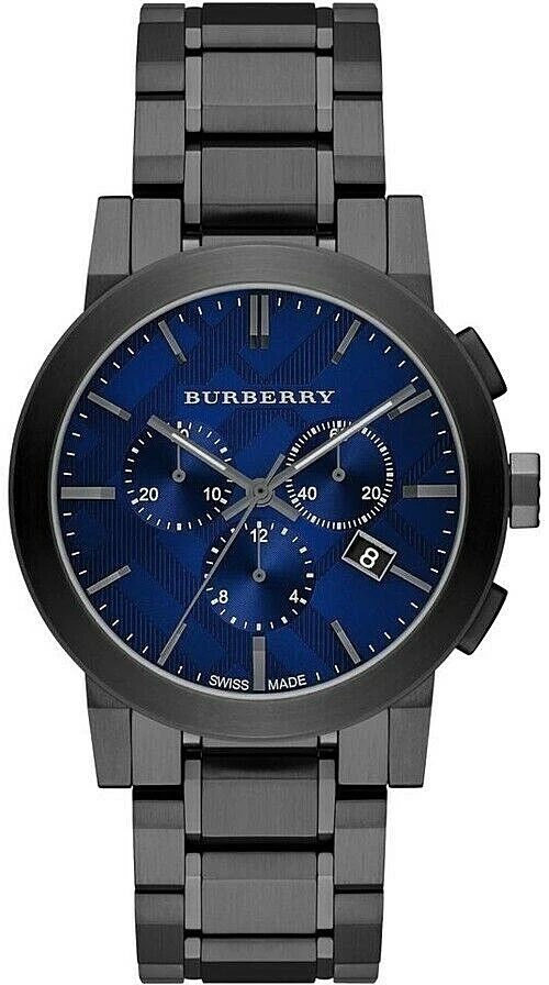 Nuovissimo Orologio da uomo Burberry BU9365 Placcato ai ioni grigio con quadrante blu acciaio inox