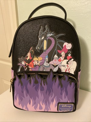 Loungefly Disney Villains Portrait Maleficent Dragon Purple Flame Mini Backpack