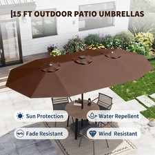 4.57 m Garden Parasol Cantilever Overhanging Umbrella Duty 12-Rib LED UV50+