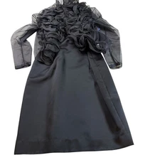 Black Satin Sheath Dress with Ruffled Organza Bolero Jacket Size S