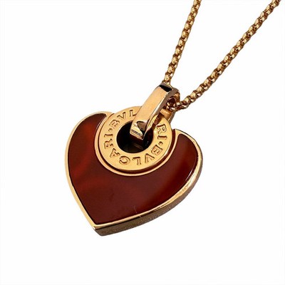AUTH BVLGARI CARNELIAN QUO?NE NECKLACE 18K ROSE GOLD WOMEN'S JEWELRY F/S