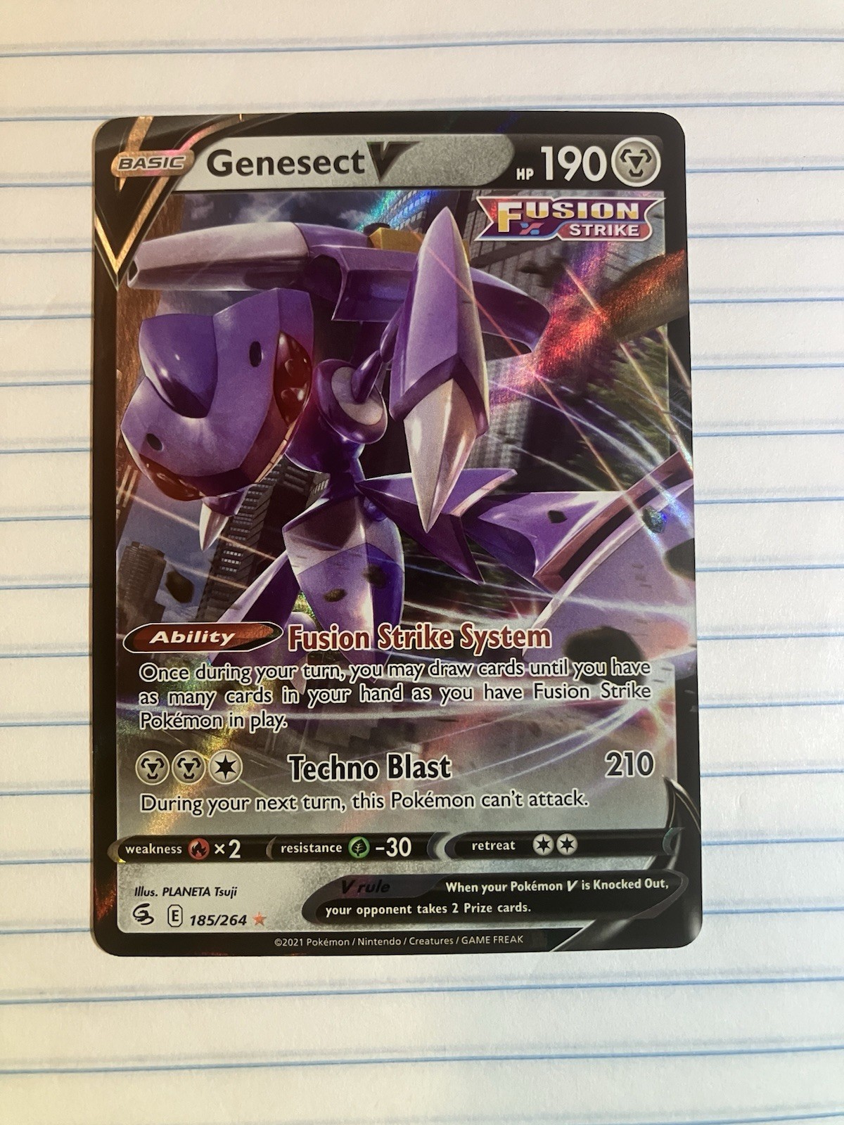 Pokémon TCG Genesect v Fusion Strike Holo Ultra Rare Card 185/264 NM Condition