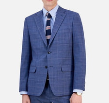 2025 TOMMY HILFIGER Bright Navy Blue Plaid Sport Coat Suit Blazer 44L Wool