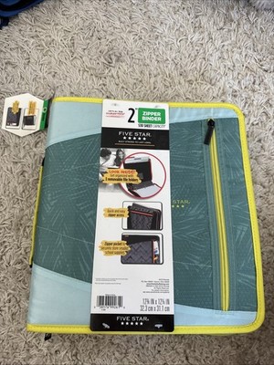 Five Star 2  Zipper Binder 530 Sheet Capacity New Green Teal Yellow - **NEW**