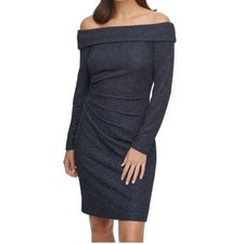 Eliza J Black Mini Short Dress Off the Shoulder Medium Sparkle Long Sleeve 