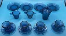 Akro Agate Rare 19 Piece Chiquita Transparant Blue Tea Set