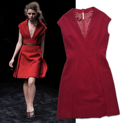 Archive Vintage Prada Fall 2009 Red Wool Sleeveless hourglass