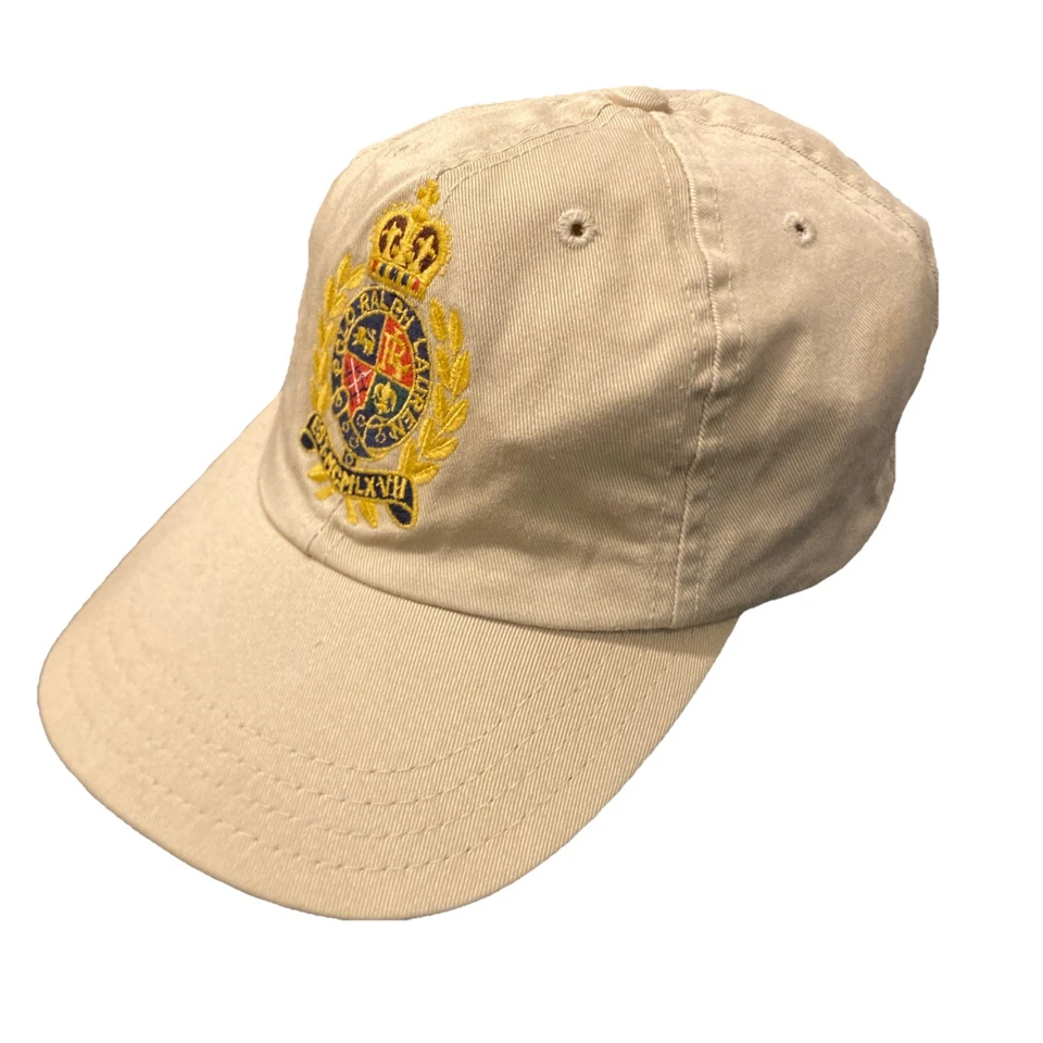 Polo Ralph Lauren 非常罕见 90 年代可调节棕褐色帽子金色头饰刺绣 — 第 4/4 张图片