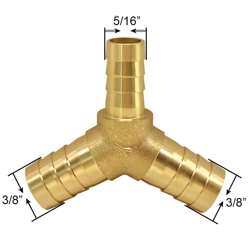 Brass Reducing Y 3 Way Union Hose Fitting 3/8 x 3/8 x 5/16 Barb Reducer ...
