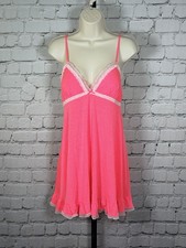 Victoria's Secret Y2K Babydoll Slip Dress Size M 2000s Lace Bow Ruffles Pink