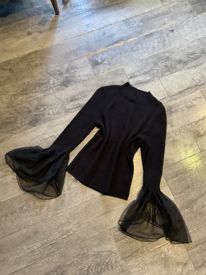 Gothic Black L Top Chiffon Tulle Bell Sleeve Witchy Romantic Cocktail Whimsigoth