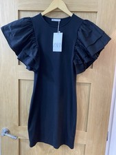 Zara Black Mini Short Dress With Puff Shoulder Sleeves Size:M 10/12 Sold Out New