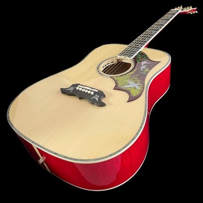 Factory 41 Inch Solid Spruce Top Acoustic Guitar Red Flamed Maple Back Side Neck