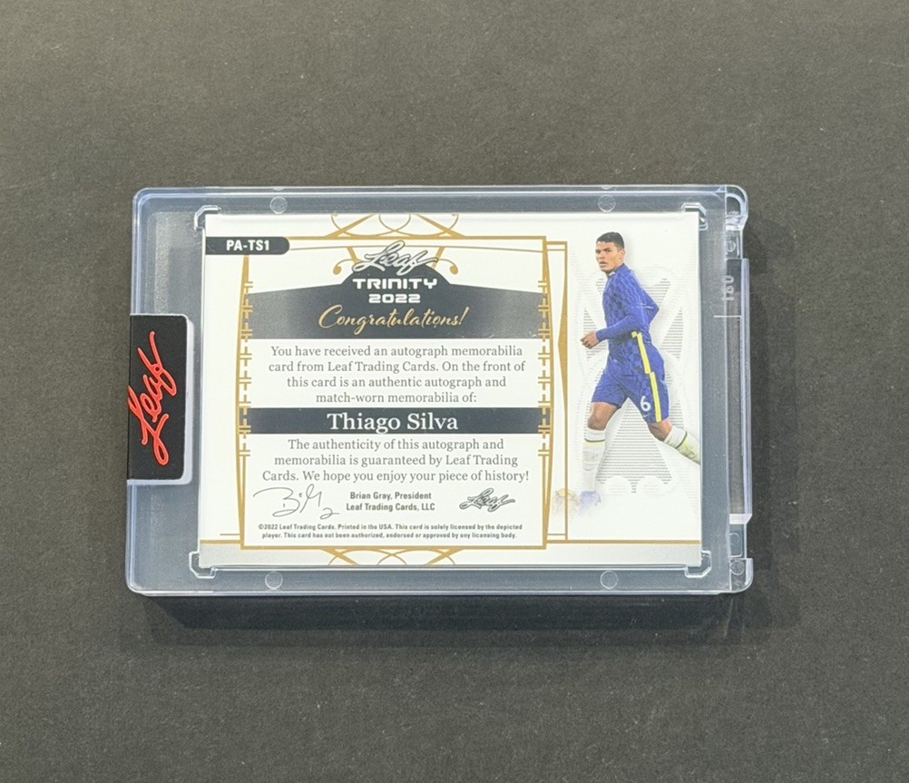 2022 Leaf Trinity #PA-TS1 Thiago Silva Match Worn Patch Auto Gold /20 view 2