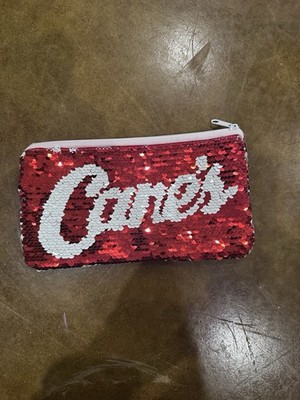 Raising Cane's Restaurant Red White Sequin Zippered Clutch Bag 8'' x 4.5''