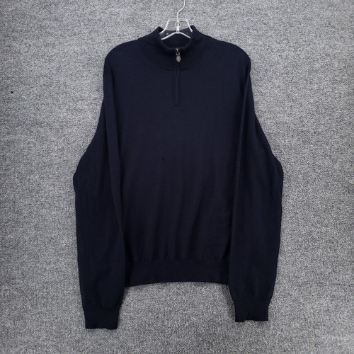 NEW The Mens Store Bloomingdales Sweater L Baruffa Blue Merino Wool 1/4 Zip