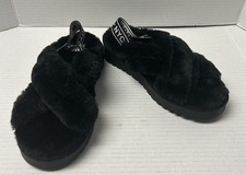 Madden NYC Slippers Womens Crossband Slingback Platform Black Faux Fur Sz 6