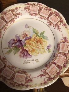 8” Calendar plate ADVERTISING J A LOVELACE  LIVINGSTON MONTANA MT MONT. 1909