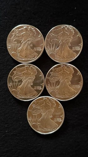 5- Walking Liberty Rounds 1 oz .999 Fine Silver by Highland Mint