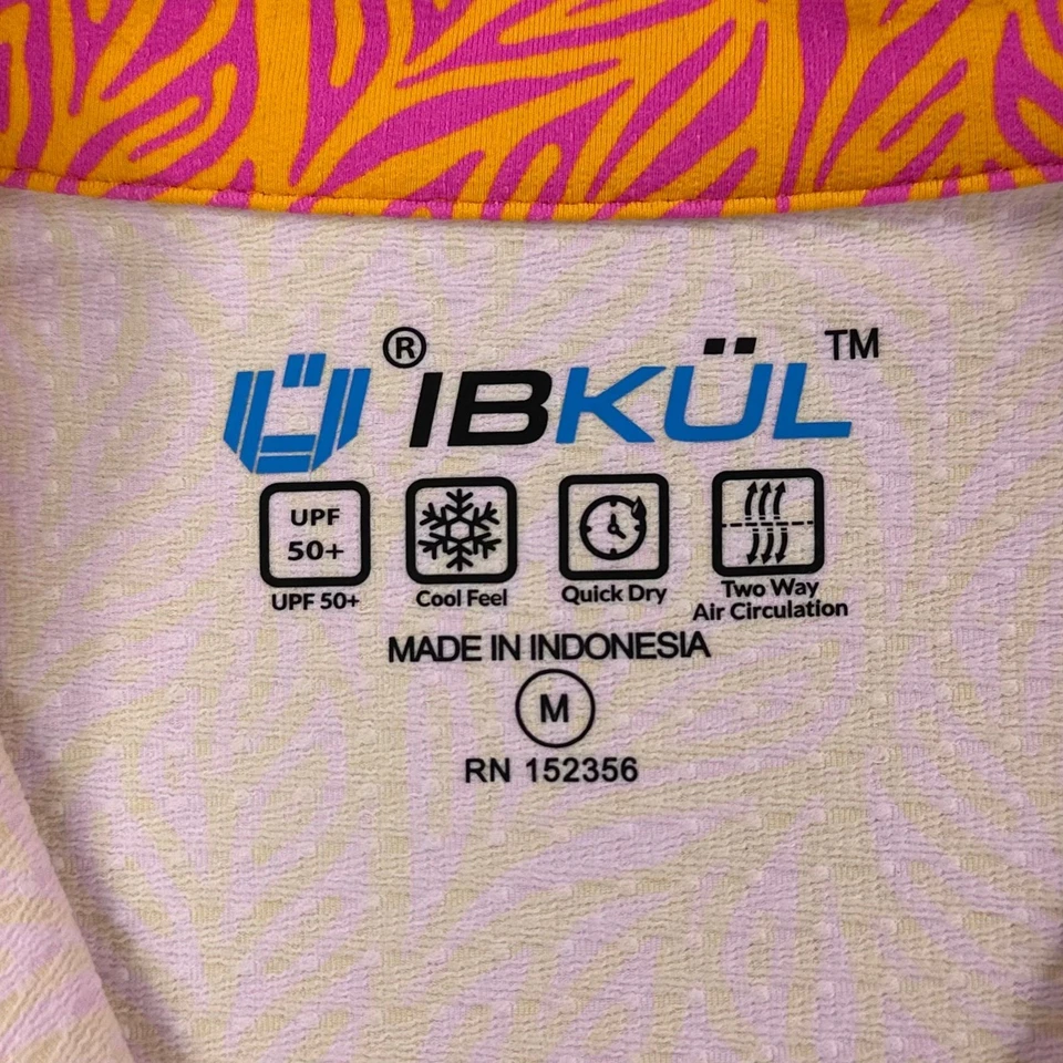 IBKUL Cuarto Cremallera UPF 50+ Top Deportivo Mujer Mediano Naranja Rosa Estampado Hoja Foto 3 de 4