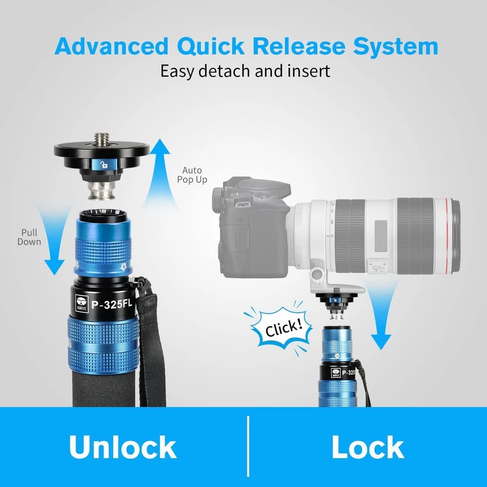 SIRUI P-325FS+VA-5 Carbon Fiber Camera Tripod Monopod Kit With Fluid Video Head - Image 2 of 4