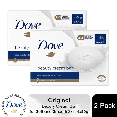 Dove Original Beauty Cream Bar Deep Moisture für weiche und glatte Haut 4x90g, 2er Pack