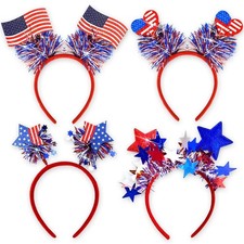 4PCS Patriotic Head Boppers Headband 4th of July American Flag Red White Blue