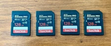 SanDisk Extreme Pro 128GB SDXC Memory Cards Lot of 4 (95MB/s V30) Tested/Working