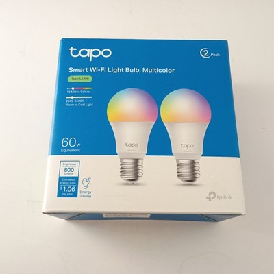2 TP-Link Tapo Smart Light Bulbs 16M Colors RGBW, Dimmable, Compatible w/ Alexa 