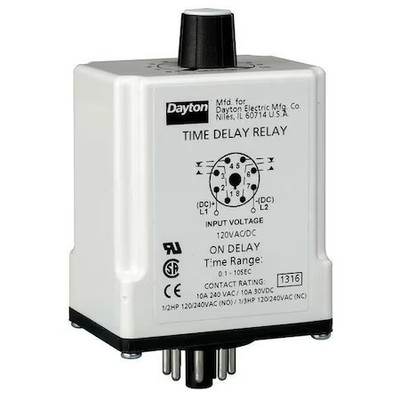 Dayton 24Ep02 Single Function Time Delay Relay, Octal, On Delay, 1 Functions