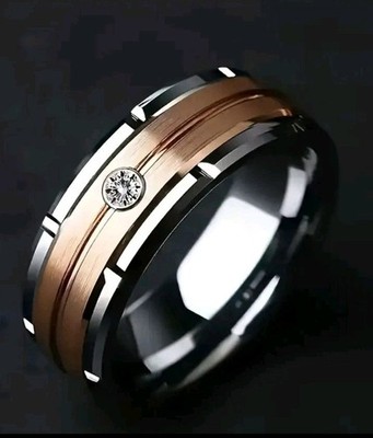 Titan Ring Größe 8 - Silber mit Rotgoldlinie - elegant und langlebig