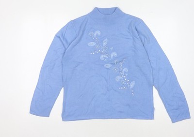 Ann Marie Damen Pullover blau Stehkragen L bestickt
