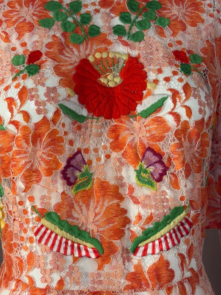 Vestido Vivienne Tam Transparente Bordado Encaje Naranja TALLA M, Pasarela Primavera 2017 Foto 4 de 4