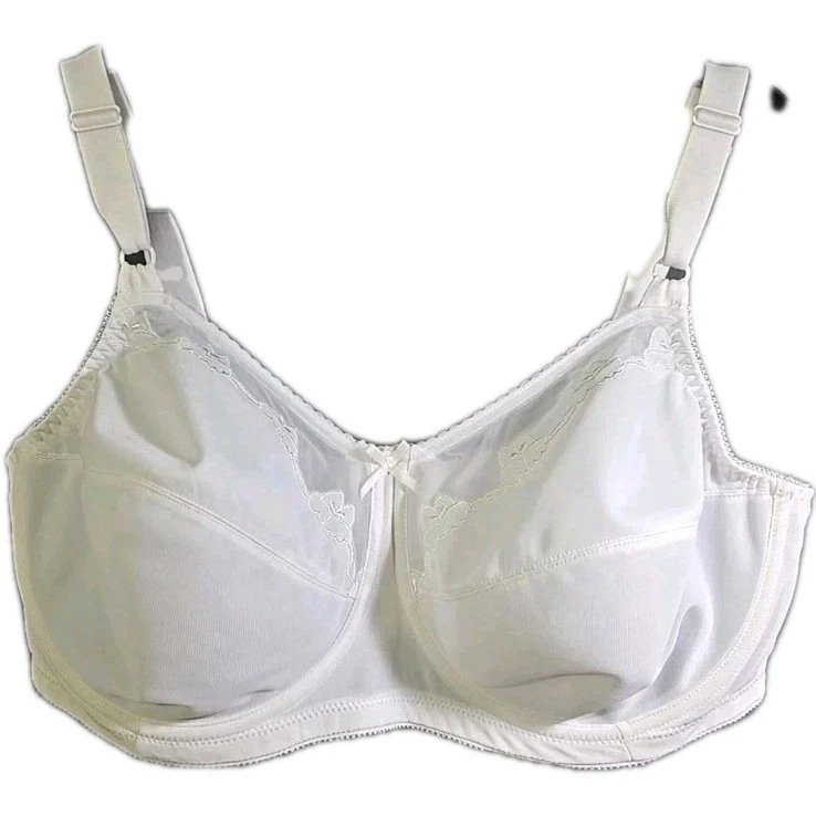 Bali Flower Underwire Bra Unlined Full Coverage 48D White 0180 Comfort - Image 2 of 4