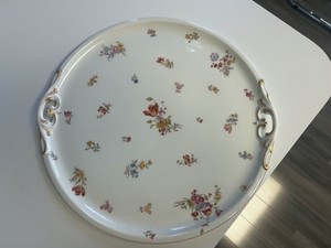 ANTIQUE FRENCH/GERMAN HAND PAINTED FLORAL VANITY DRESSER TRAY 15"  EXCELLENT