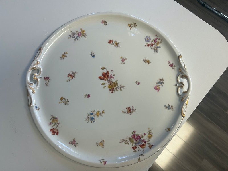 ANTIQUE FRENCH/GERMAN HAND PAINTED FLORAL VANITY DRESSER TRAY 15"  EXCELLENT