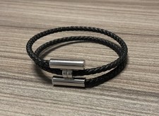 Bracciale HERMES TOURNIS TRESSE braccialetto nero argento taglia T4 L