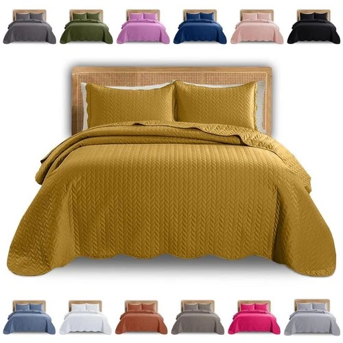 Luxurious Quilt Bedspread Set with Pillow Shams Soft Coverlet Throw Queen King