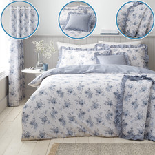 Catherine Lansfield Lucie Floral Frill Duvet Cover Set Accessories Bedding Blue