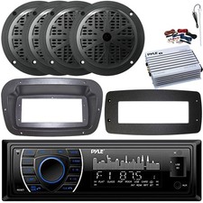 Pyle 1-DIN Marine Receiver W/Kit  Adapter Plate, 4x 5.25'' Speakers, Amplifier