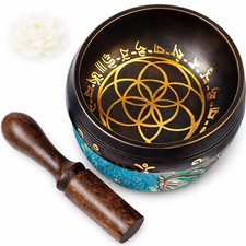 Tibetan Singing Bowl Set Brass - Master Healing Grade - Authentic Handcrafted...