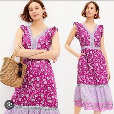 NWT LOFT RUFFLE MIDI DRESS SIZE 2
