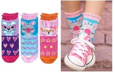 Jefferies Socks Girls Fashion Animal Heart Pattern Lace Scallop Trim Crew 3 Pack