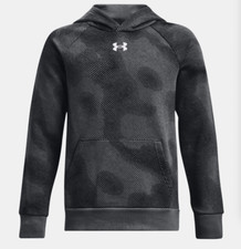 NWT Under Armour Boys Long Sleeve Printed Rival Fleece Hoodie Cotton Blend