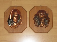 Wandbild Set Heilige Maria Mutter Gottes + Jesus Relief Kupfer Holzplatte Kirche