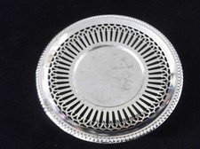 ORNATE VINTAGE CHROME PLATED SMALL TRAY PIERCED RIM WITH CHASED CENTRE 5.5"