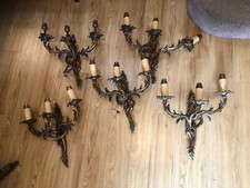 Antique Set Of Five Rococo Style Gilt Wall Lights Sconces
