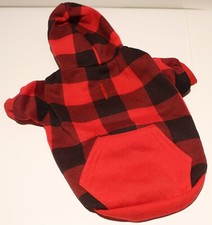 Dog Hoodie Coat Jacket Sweater Clothes SMALL Plaid Front Pocket 10" Back Length