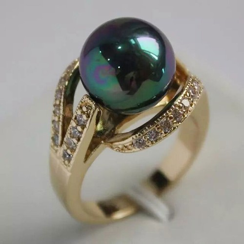 12mm South Sea Shell Pearl Round Bead Gemstone 18K Gold GP Ring Size 6 7 8 9 AAA - Picture 7 of 15