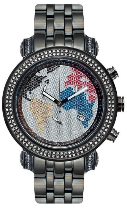 Mens Diamond Black Watch Joe Rodeo Tyler 2.00 Ct JTY13 Map Dial